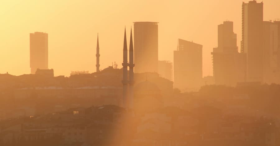 A captivating view of Istanbul's skyline at sunset, highlighting iconic minarets.
